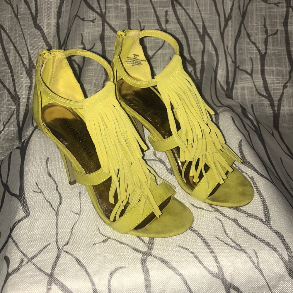 Yellow Fringe Strappy Heels